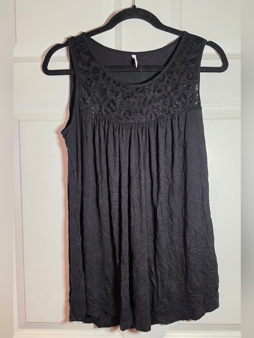 Cathy Black Lace Top Loose Fit Sleeveless Top M